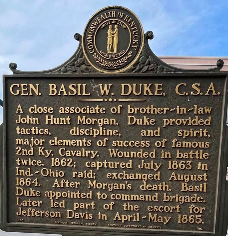 Gen. Basil W. Duke, C.S.A. side of the marker image. Click for full size.