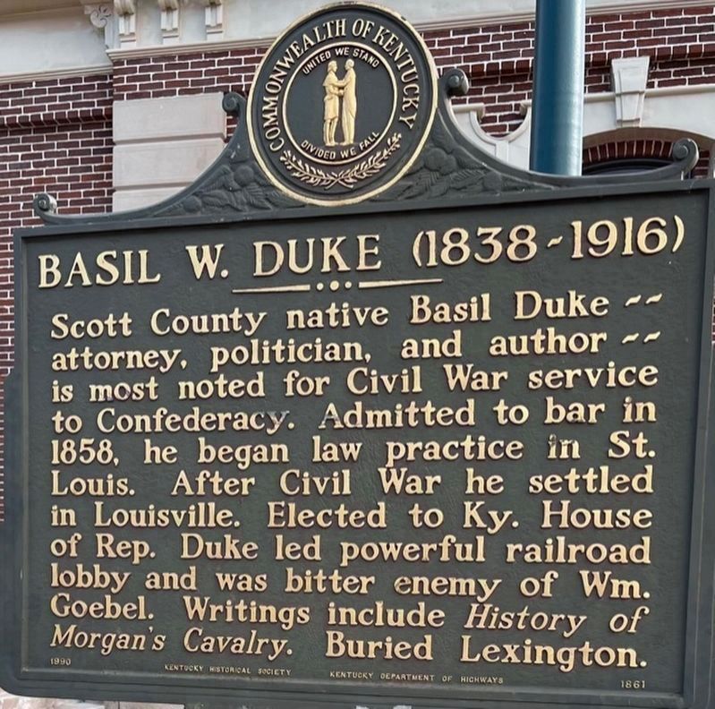 Basil W. Duke (1838-1916) side of the marker image. Click for full size.