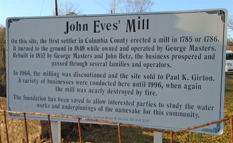 John Eves' Mill Marker. Click for full size. John Eves' Mill Marker image. Click for full size.