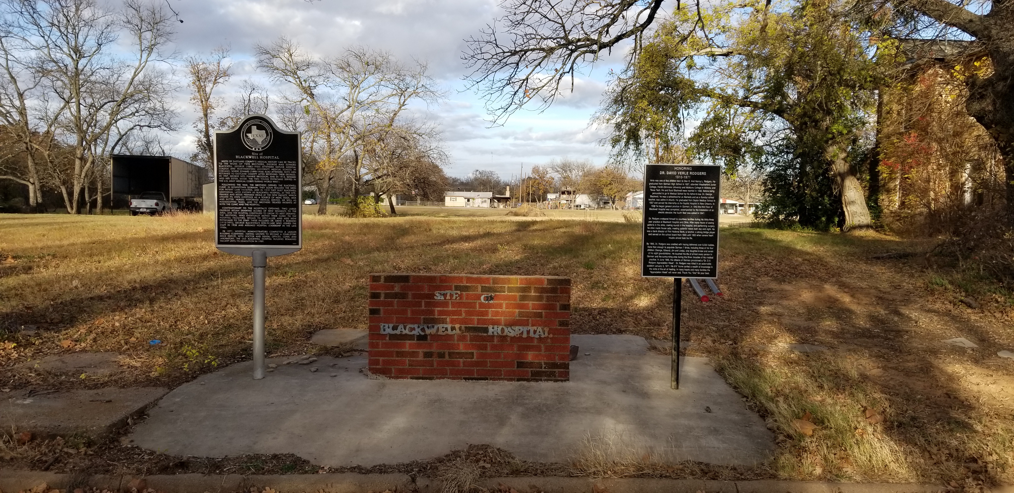 The Site of Blackwell Hospital Marker is on the left of the two markers.