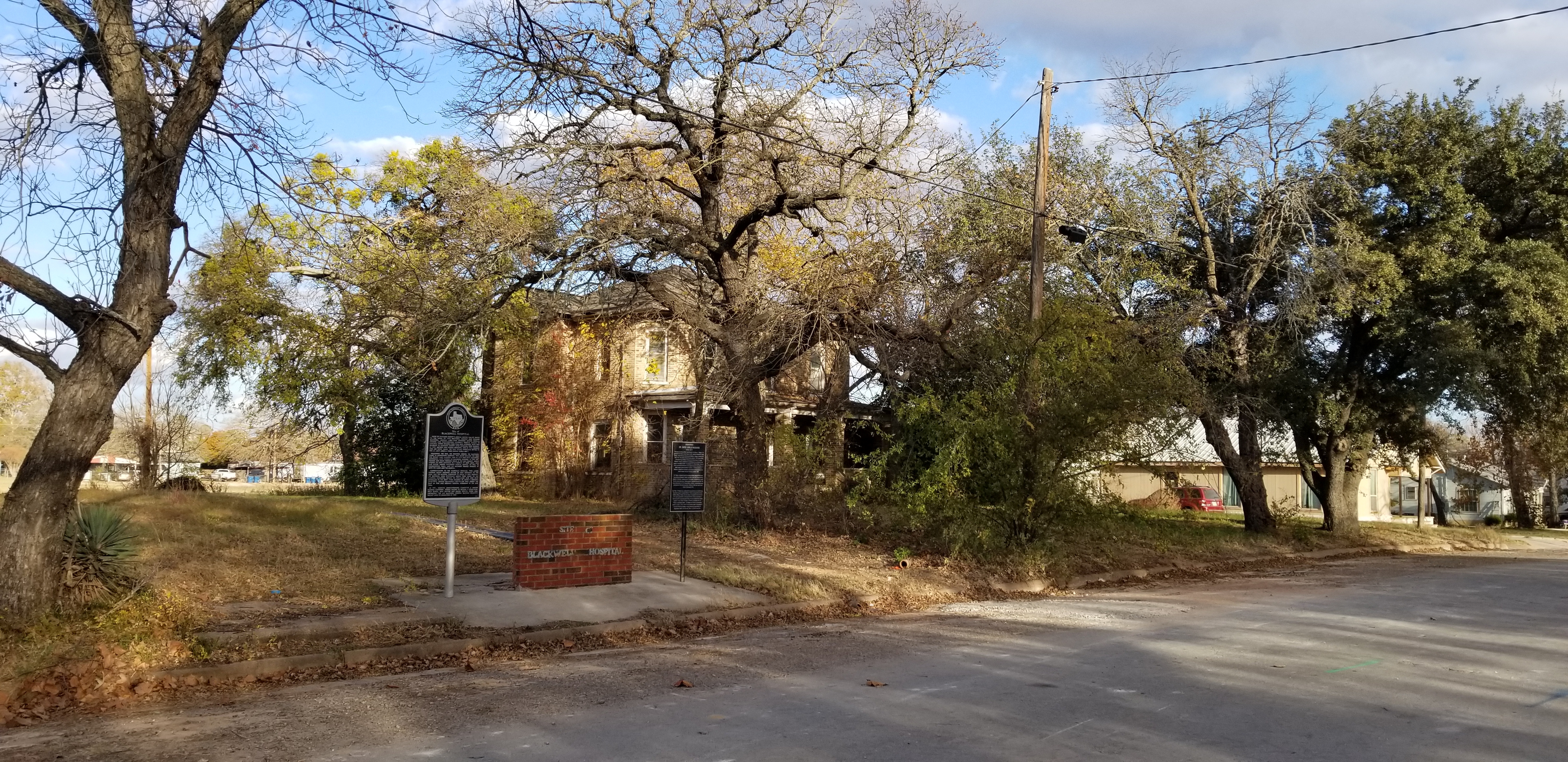 Site of Blackwell Hospital Marker - view from the street.