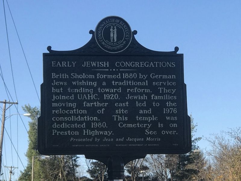Early Jewish Congregations Marker (Side B) image. Click for full size.