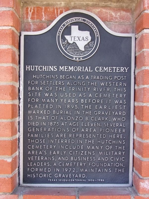 Hutchins Memorial Cemetery Marker image. Click for full size.