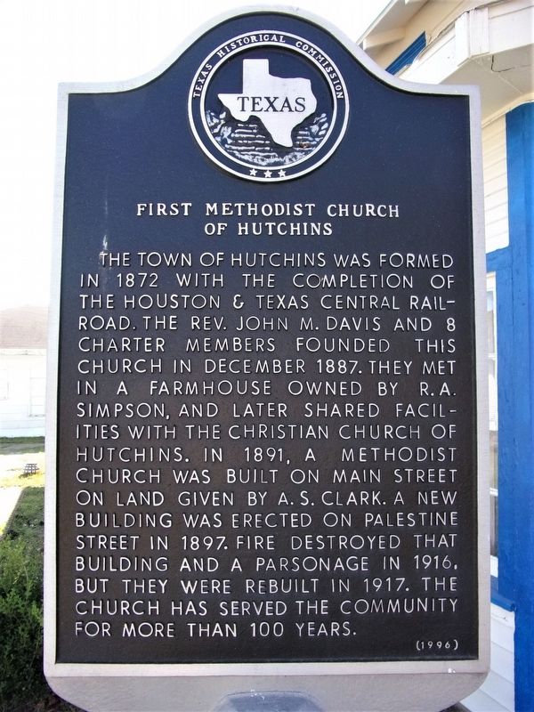 First Methodist Church of Hutchins Marker image. Click for full size.