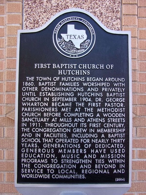 First Baptist Church of Hutchins Marker image. Click for full size.