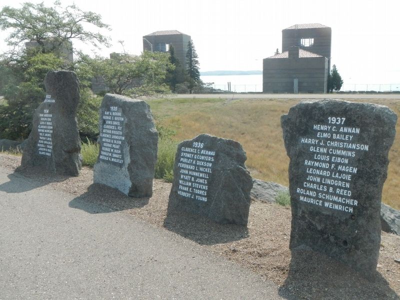 These monuments honor those who lost their lives building Fort Peck Dam. Click for full size. These monuments honor those who lost their lives building Fort Peck Dam image. Click for full size.