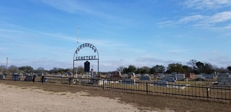 The marker is located at the entrance to the Evergreen Cemetery. image. Click for full size.