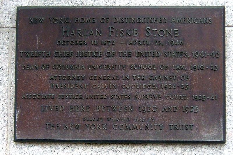 Harlan Fiske Stone plaque image. Click for full size.