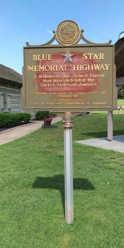 Blue Star Memorial Highway sign near the marker image. Click for full size.