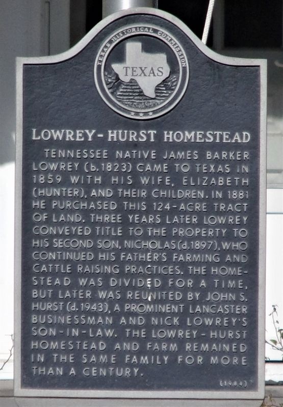 Lowrey-Hurst Homestead Marker image. Click for full size.