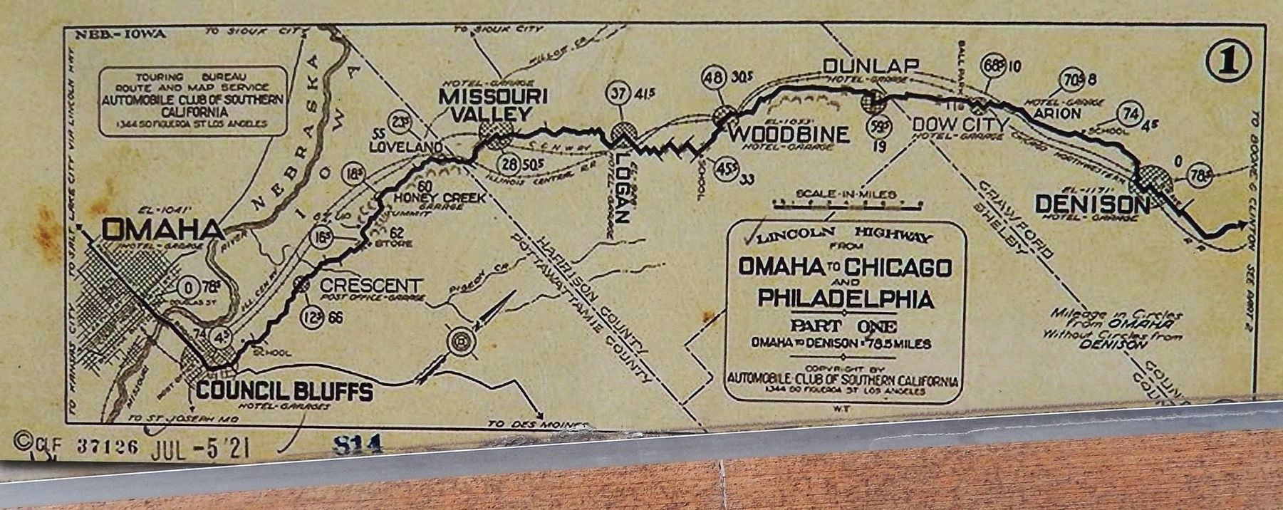 Marker detail: Vintage Lincoln Highway Map (<i>Missouri Valley vicinity</i>). Click for full size. Marker detail: Vintage Lincoln Highway Map (<i>Missouri Valley vicinity</i>) image. Click for full size.