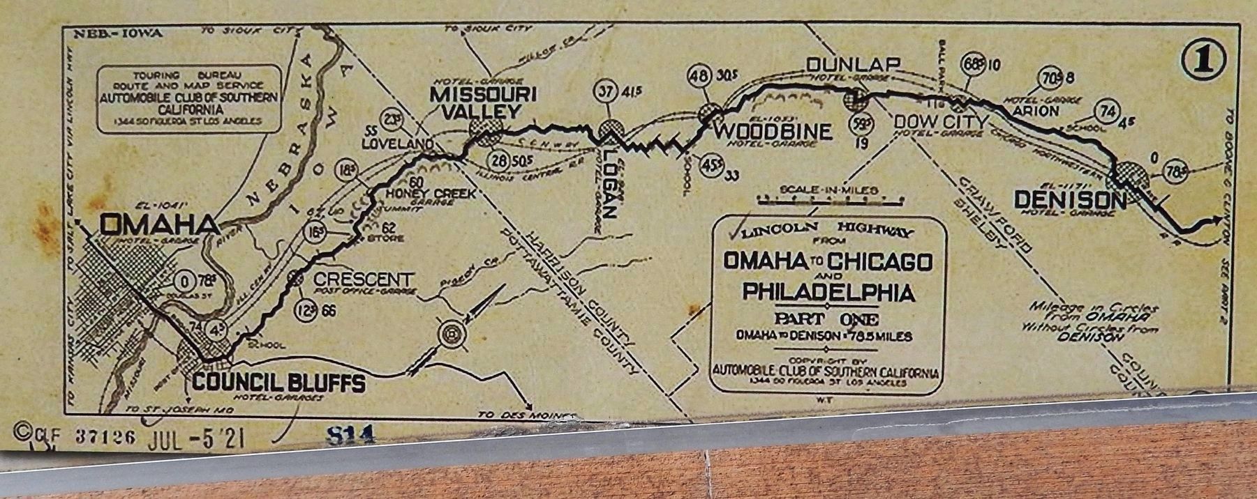 Marker detail: Vintage Lincoln Highway Map (<i>Missouri Valley vicinity</i>) image. Click for full size.