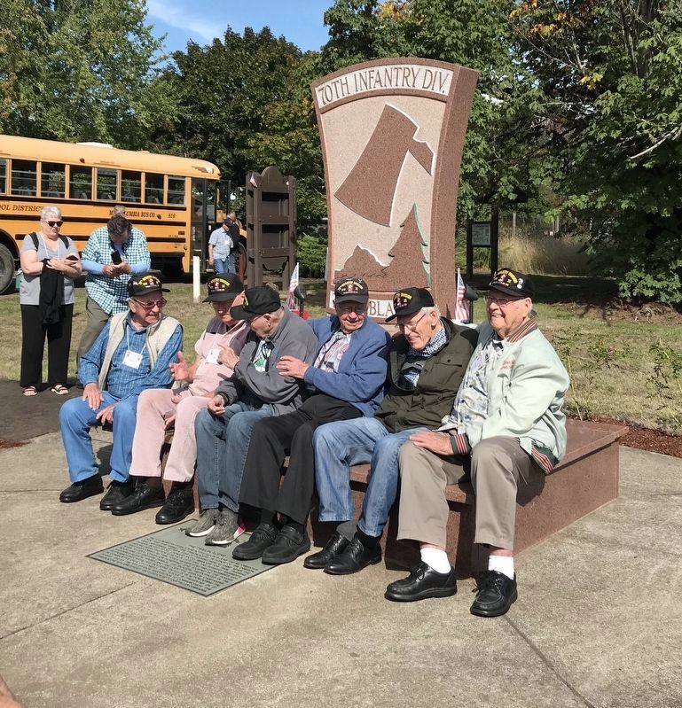 Six surviving veterans of the 70 ID at The Trailblazers Memorial image. Click for full size.