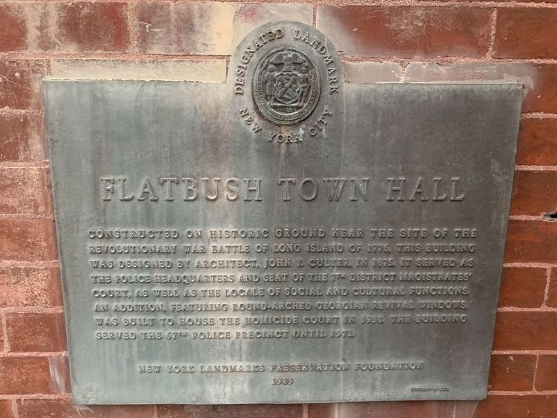 Flatbush Town Hall Marker image. Click for full size.