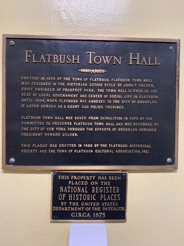 Flatbush Town Hall Marker. Click for full size. Flatbush Town Hall Marker image. Click for full size.