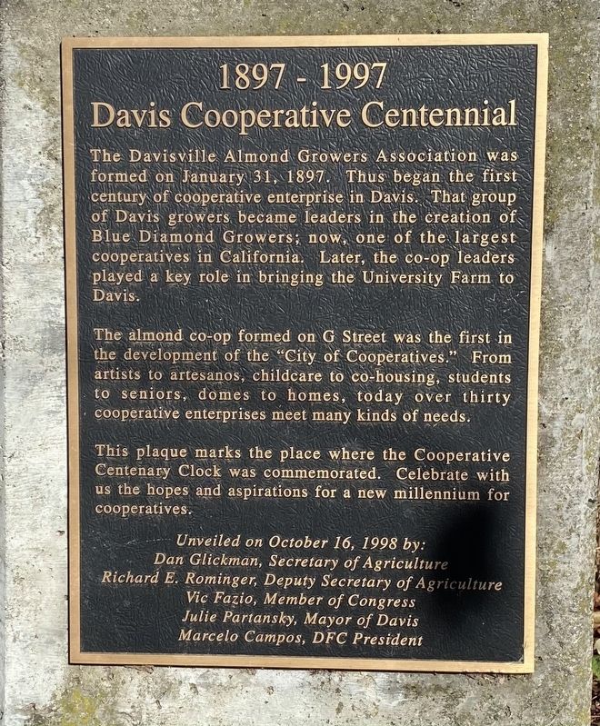 Davis Cooperative Centennial, 1887-1987 Marker image. Click for full size.