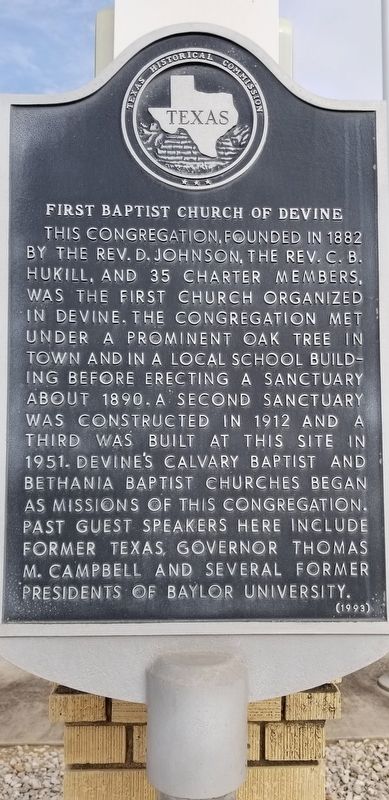 First Baptist Church of Devine Marker image. Click for full size.
