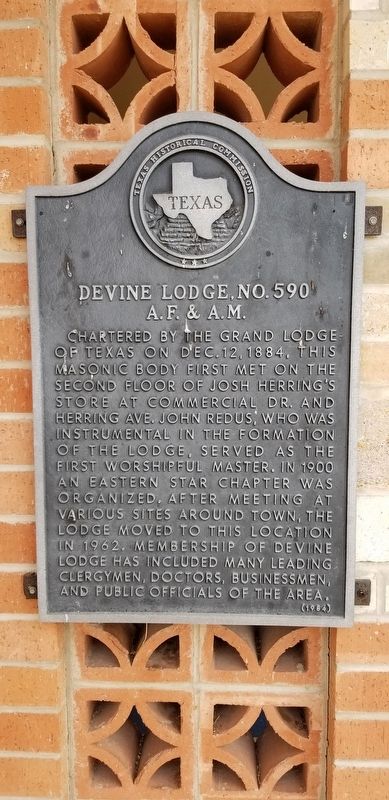 Devine Lodge, No. 590 Marker image. Click for full size.