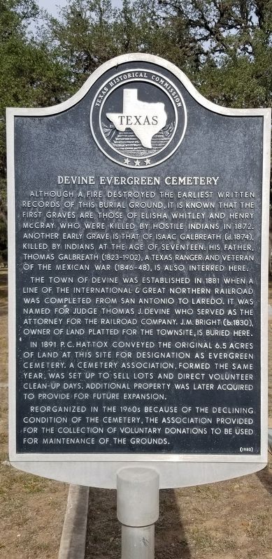 Devine Evergreen Cemetery Marker image. Click for full size.