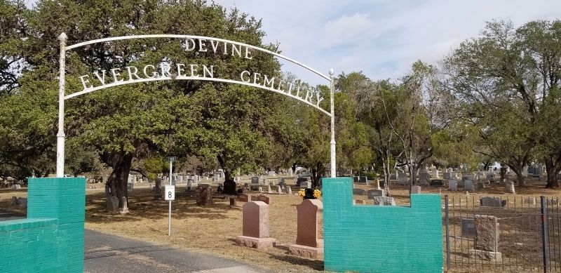 The Devine Evergreen Cemetery front entrance image. Click for full size.