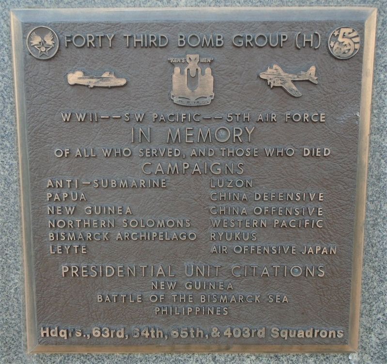 Forty Third Bomb Group (H) Marker image. Click for full size.