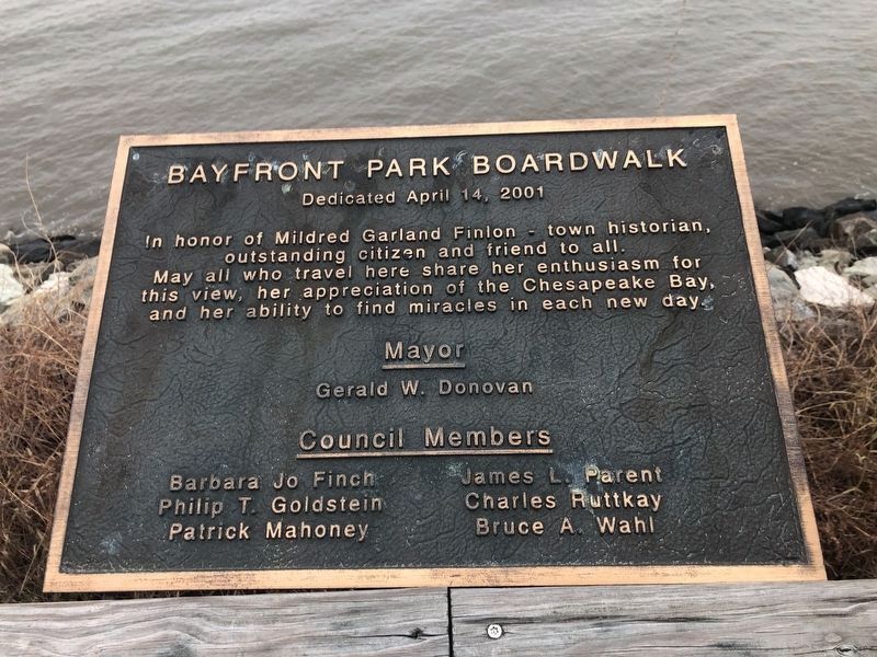 Bayfront Park Boardwalk dedication plaque adjacent to the marker image. Click for full size.