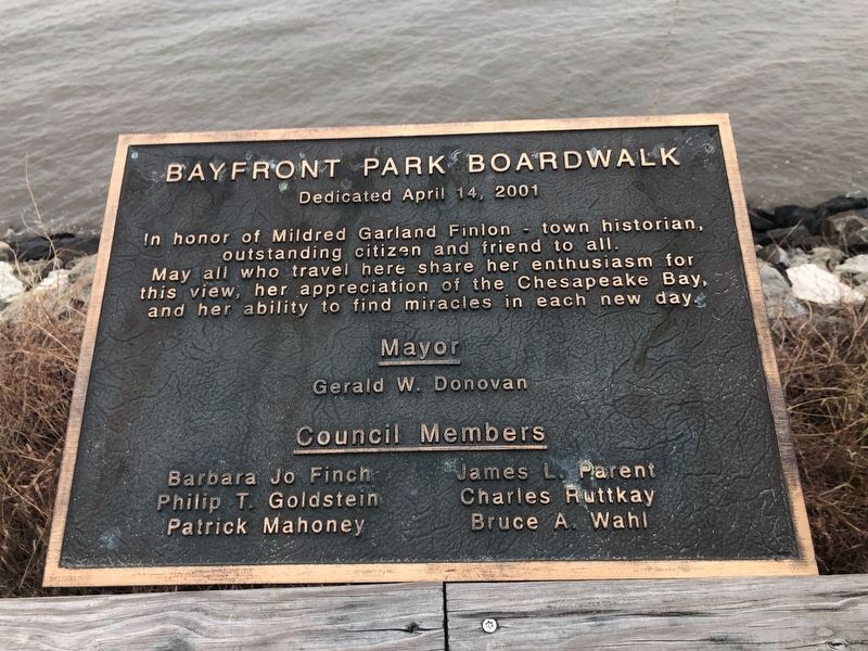Bayfront Park Boardwalk dedication plaque adjacent to the marker. Click for full size. Bayfront Park Boardwalk dedication plaque adjacent to the marker image. Click for full size.