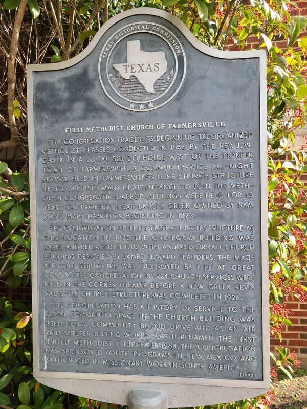 First Methodist Church of Farmersville Marker. Click for full size. First Methodist Church of Farmersville Marker image. Click for full size.