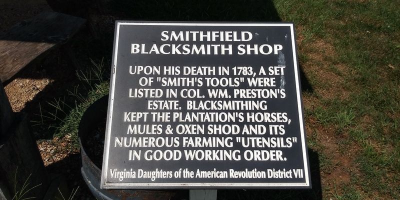 Smithfield Blacksmith Shop Marker. Click for full size. Smithfield Blacksmith Shop Marker image. Click for full size.