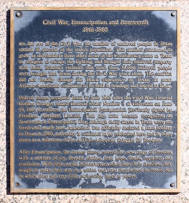Civil War, Emancipation and Juneteenth Marker image. Click for full size.