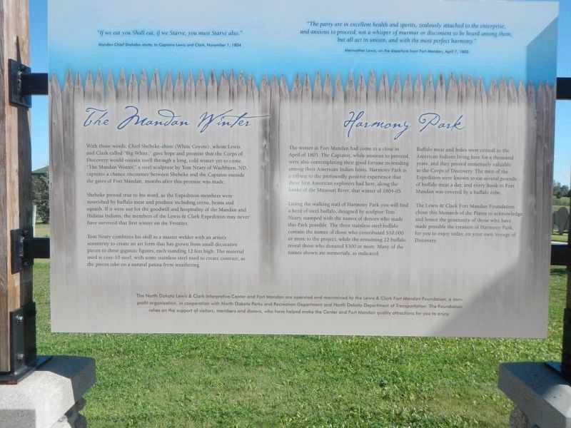 Mandan Winter/Harmony Park Marker. Click for full size. Mandan Winter/Harmony Park Marker image. Click for full size.