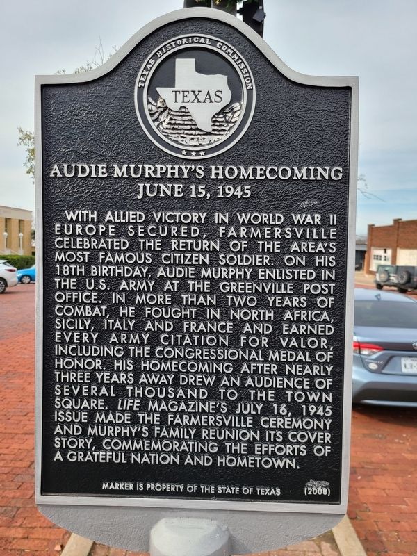 Audie Murphys Homecoming Marker image. Click for full size.