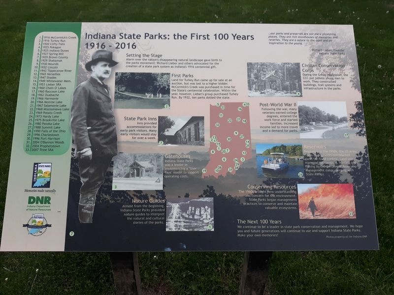 Indiana State Parks Marker. Click for full size. Indiana State Parks Marker image. Click for full size.