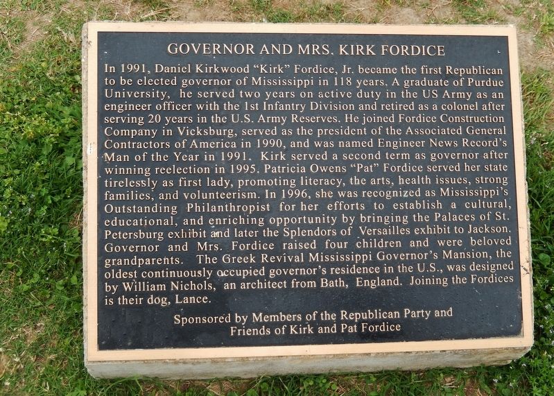 Governor and Mrs. Kirk Fordice Marker image. Click for full size.