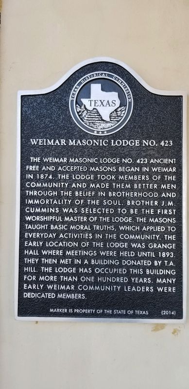 Weimar Masonic Lodge No. 423 Marker image. Click for full size.