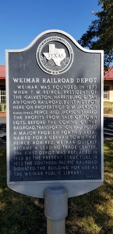 Weimar Railroad Depot Marker. Click for full size. Weimar Railroad Depot Marker image. Click for full size.