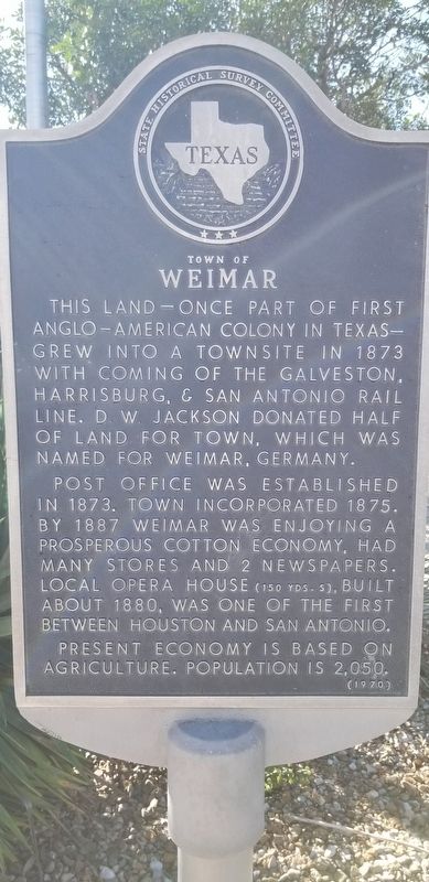 Town of Weimar Marker. Click for full size. Town of Weimar Marker image. Click for full size.