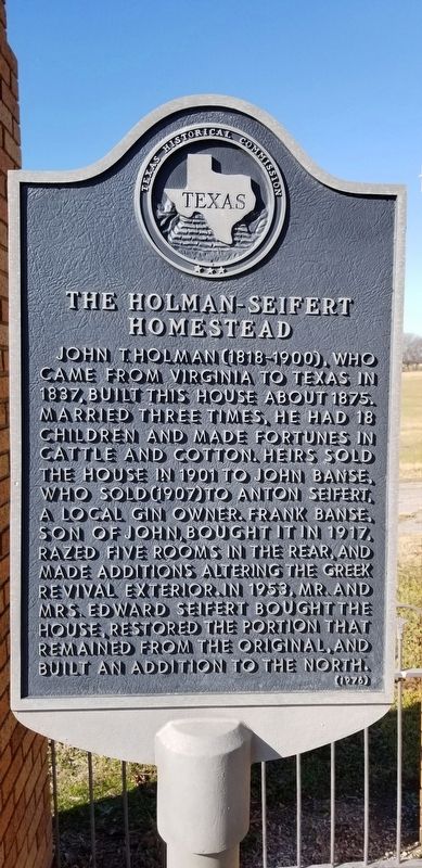 The Holman-Seifert Homestead Marker image. Click for full size.