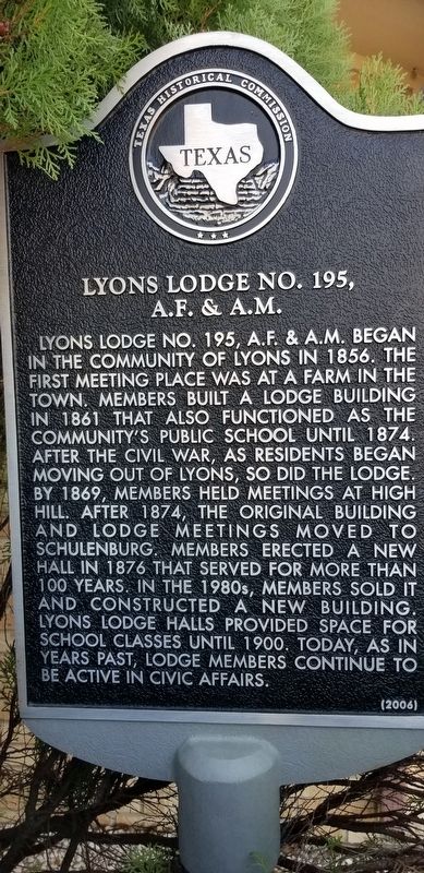 Lyons Lodge No. 195, A.F. & A.M. Marker image. Click for full size.