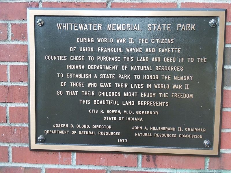 Whitewater Memorial State Park Marker. Click for full size. Whitewater Memorial State Park Marker image. Click for full size.
