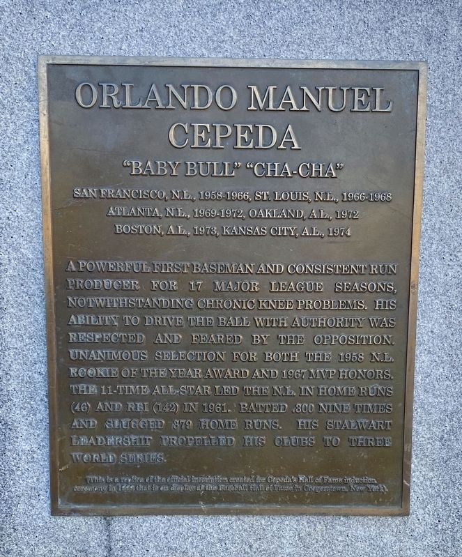 Orlando Manuel Cepeda Marker - main panel image. Click for full size.
