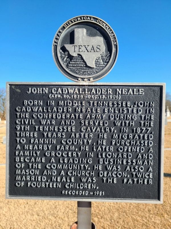John Cadwallader Neale Marker. Click for full size. John Cadwallader Neale Marker image. Click for full size.