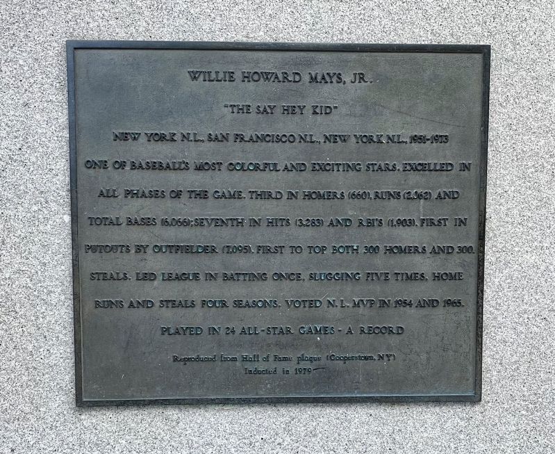 Willie Howard Mays, Jr. Marker - main panel image. Click for full size.