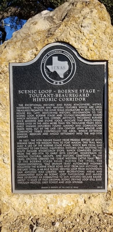Scenic Loop - Boerne Stage - Toutant-Beauregard Marker image. Click for full size.
