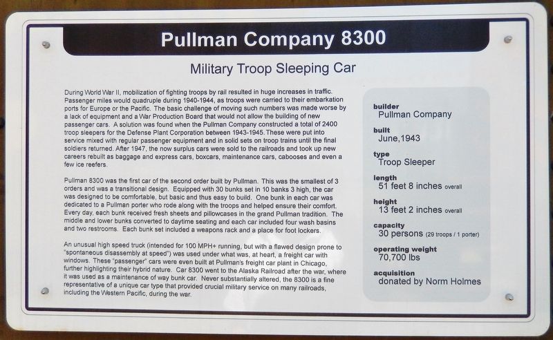 Pullman Company 8300 Marker image. Click for full size.