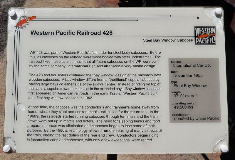 Western Pacific Railroad 428 Marker image. Click for full size.