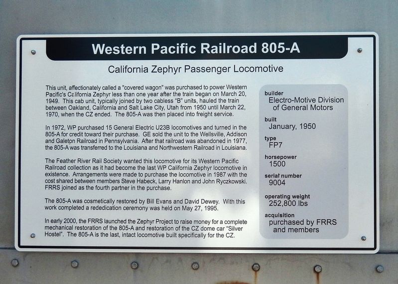 Western Pacific Railroad 805-A Marker image. Click for full size.