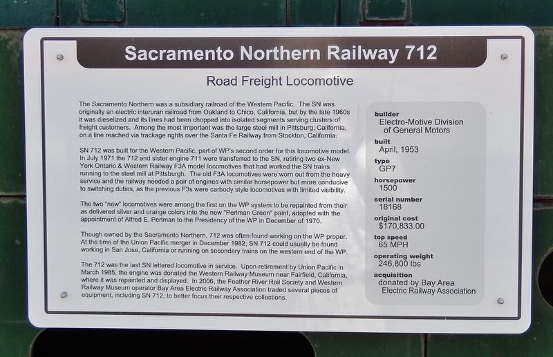 Sacramento Northern Railway 712 Marker image. Click for full size.