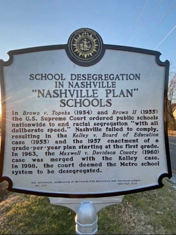 School Desegregation in Nashville “Nashville Plan” Schools side of the marker image. Click for full size.