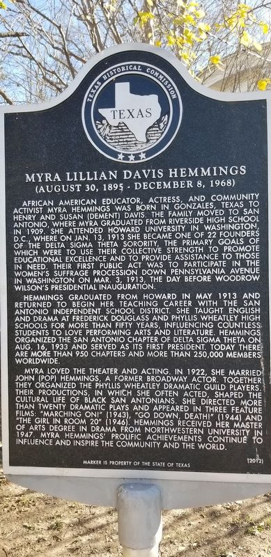 Myra Lillian Davis Hemmings Marker image. Click for full size.
